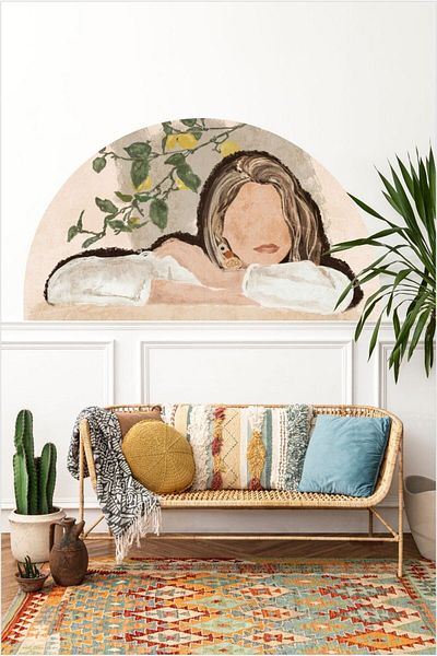 Grafikup Autocolant de perete semicerc pentru femei Lemon Boho