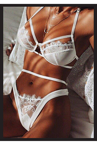 TİESSİ Γυναικείο σετ εσωρούχων με λεπτομέρειες από λευκή δαντέλα Σέξι φανταχτερό φόρεμα προίκας