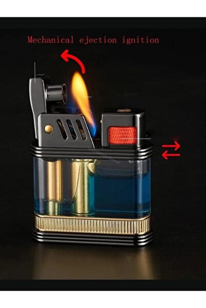 KdrElektronik Özel Üretim Benzinli Çakmak Şık Tasarım Özel Kutusunda Şeffaf Tanklı Açık Siyah Renk