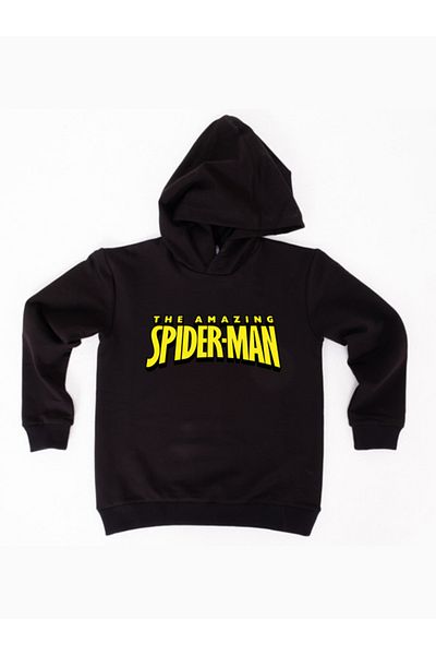 SPIDERMAN Hanorac pentru copii din țesătură de bumbac cu glugă cu imprimeu spiderman