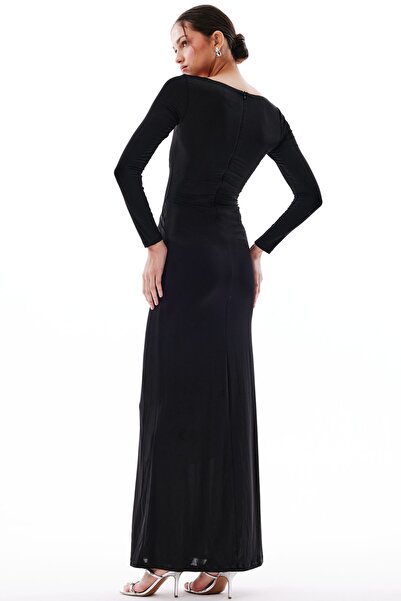 Love On Friday JOELLE Rose Detailed Long Evening Dress (Black)