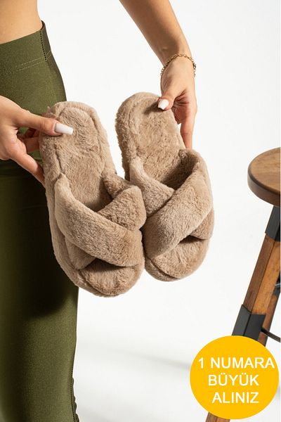 STOCON Fluffy Cross Model Women's Indoor Slippers Girls' Indoor Slippers Dowry Slippers Non-Slip Sole