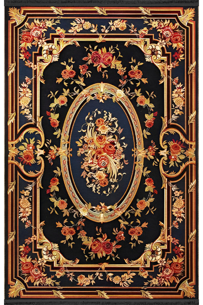 Rugs Modern Halı Crni tematski višebojni tradicionalni tepih sa motivom cveća...