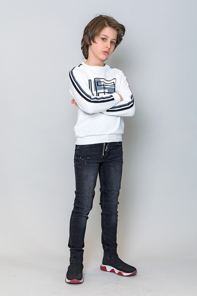 incity Детски суитшърт с геометричен принт за момче в екрю цвят