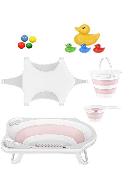 Freebebek Katlanır Bebek Yıkama Banyo Seti 6 Parça / Pembe