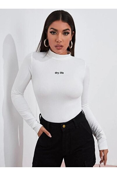 DryMod Printed Ribbed Camisole Half Turtleneck Body Blouse