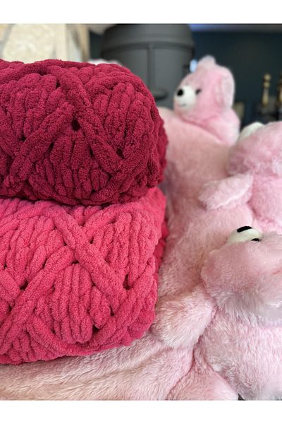 Missworble Puffy Hand Knitted Fireplace and TV Blanket Diamond Patterned Fuchsia 90 X 165 Cm