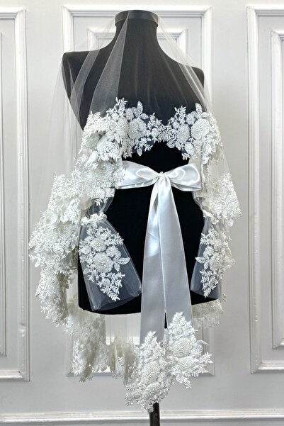 ZEYMERADE مجموعة حجاب الزفاف الأبيض VIP، مجموعة غطاء حجاب الحناء