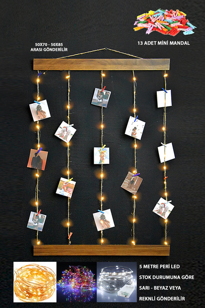 bymat ipli mandallı ışıklı fotoğraf Askısı, Ledli Anı Duvarı, Mdf Fotoğraf Çe...