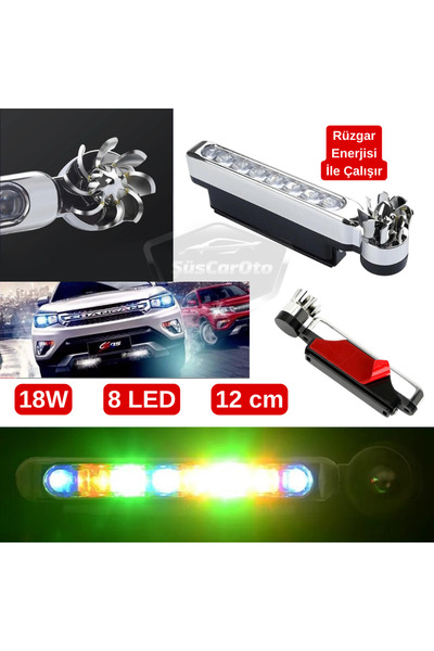 ŞüsCarOto Aksesuar Araç Oto Rüzgar Enerjili Kablosuz 8 Ledli Gündüz Farı Arab...