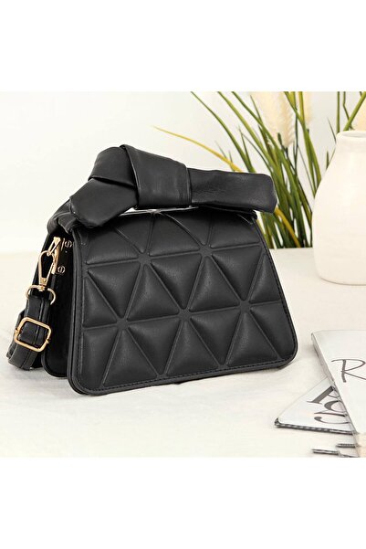 KIRASE Geantă de umăr elegantă Black Bow de damă