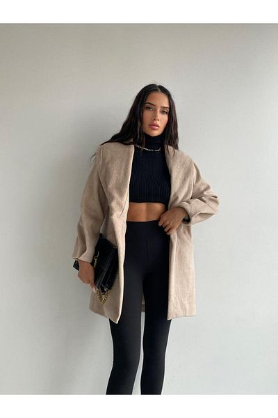LB Laluna Butik Γυναικείο μανίκι με πέτο με πλισέ Λεπτομερές παλτό τσέπης