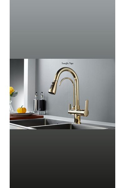İSAOĞLU YAPI Kitchen Faucet Purified Spiral Sink Faucet Gold Purified Spiral Faucet