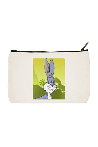 designedfy حقيبة مكياج قماشية مطبوعة من باغز باني، حامل أقلام، حقيبة يد