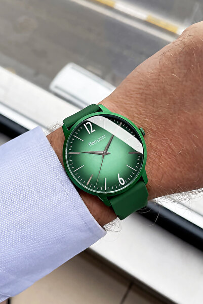 Ferrucci Unisex Wristwatch 3 Atm Waterproof Green Color Silicone Band Aluminum Case GFRE2022C3