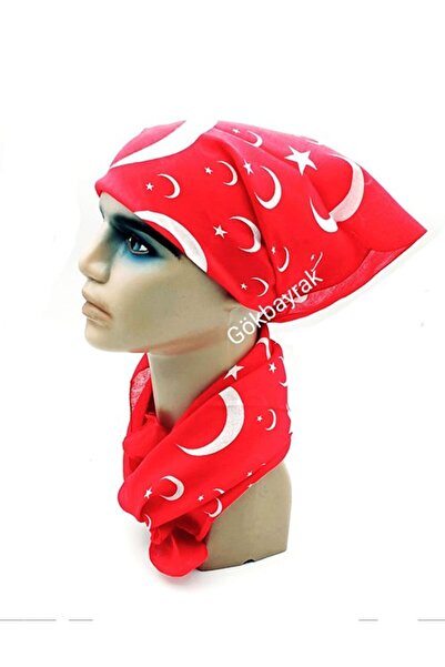 Herşey Nota Red Moon Star Turkish Flag Themed Cotton Fabric Scarf - Bandana - 23 April, 29 October, 19 May