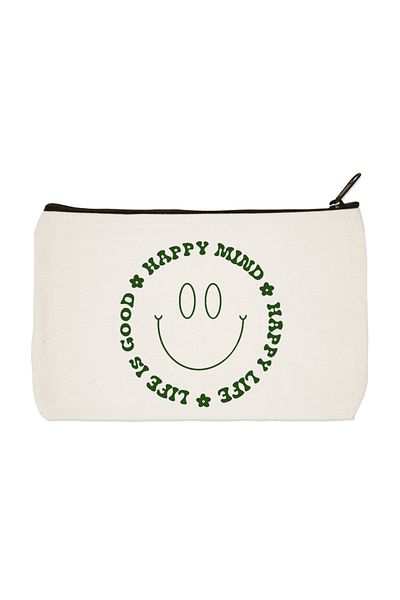 designedfy Happy Mind Printed υφασμάτινη τσάντα μακιγιάζ, θήκη για στυλό, τσάντα χειρός