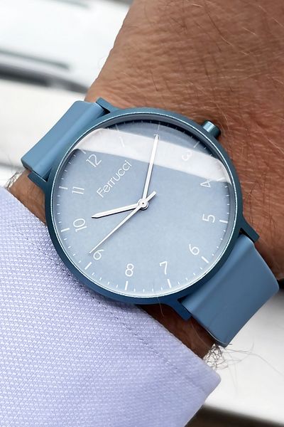 Ferrucci Unisex Wristwatch 3 Atm Waterproof Blue Color Silicone Band Aluminum Case GFRE2023C1
