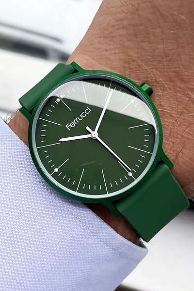 Ferrucci Men's Wristwatch 3 ATM Waterproof Green Color Silicone Cord Bracelet Gift Cbk569