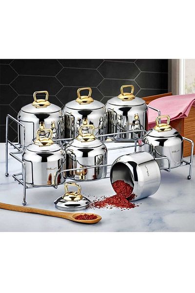 SILA Berfin 15 Piece Spice Set with Stand Gold Steel Lid