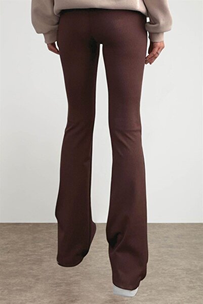 byhaziran butik Γυναικείο κολάν ψηλόμεσο με ριμπ ριμπ πόδι σε καφέ φουσκωτό S