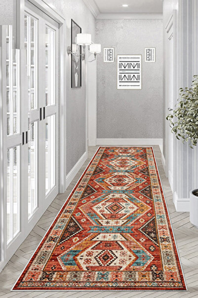 Halise Home Kaymaz Tabanlı Yıkanabilir Baskılı Yolluk Mutfak Halısı Koridor Halısı