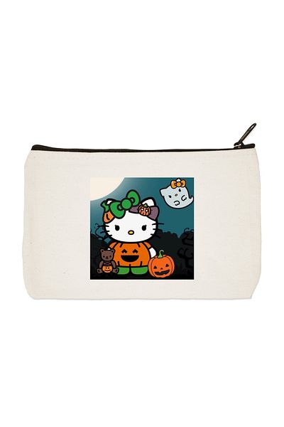 designedfy Hello Kitty Hallowen υφασμάτινη τσάντα μακιγιάζ με στάμπα, θήκη για στυλό, τσάντα χειρός