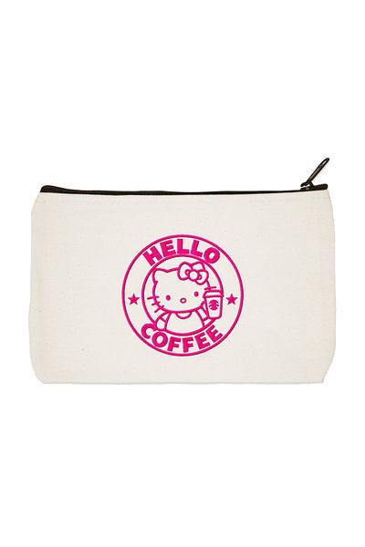 designedfy Hello Kitty Coffe 2 Printed υφασμάτινη τσάντα μακιγιάζ, θήκη για στυλό, τσάντα