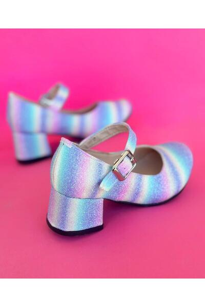 Surpie Shoes Renkli Çocuk Topuklu Ayakkabı, Gökkuşağı Topuklu Ayakkabı