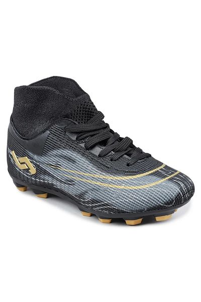 Jump 29676 Black Yellow Detailed Patterned Lace Up Ankle Socks Cleats Football Shoes