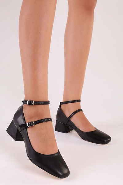 Shoeberry Жіночі туфлі Linnie Black Skin на товстих підборах Чорна шкіра