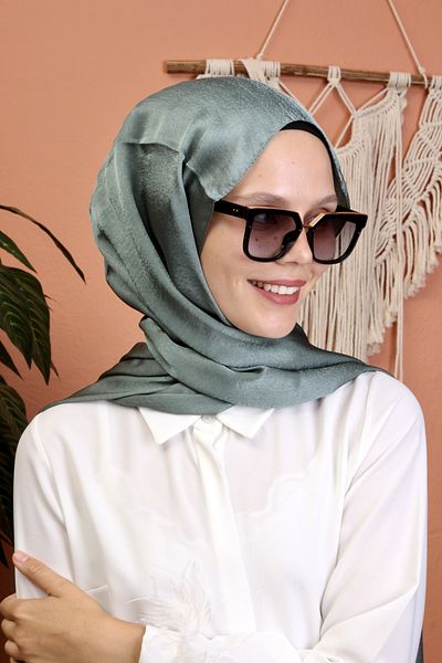 SpecialScarf Hijab Fashion JANJAN GLOSSY SATIN TEXTURED TESETURE EVENING DRESS CHIFFON SHAVEL PETROL BLUE COLOR