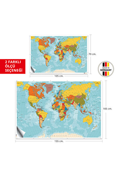 Plustablo Dünya Haritası Duvar Sticker, Okul Haritaları, Ofis Dünya Haritası, Kendinden Yapışkanlı Harita