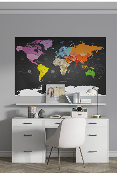 Plustablo Siyasi Dünya Haritası Duvar Sticker, Okul için Dünya Haritası, Ofis...