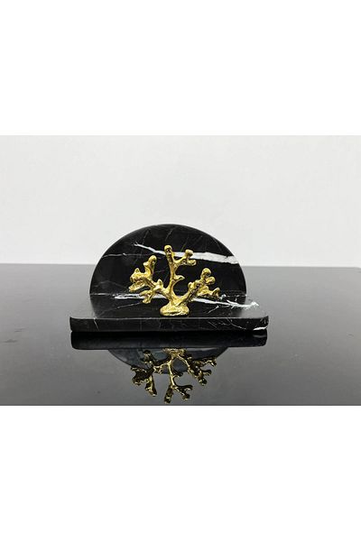 Modestmar Natural Black Marble Napkin Holder Gold Coral Oblegia Semicircle