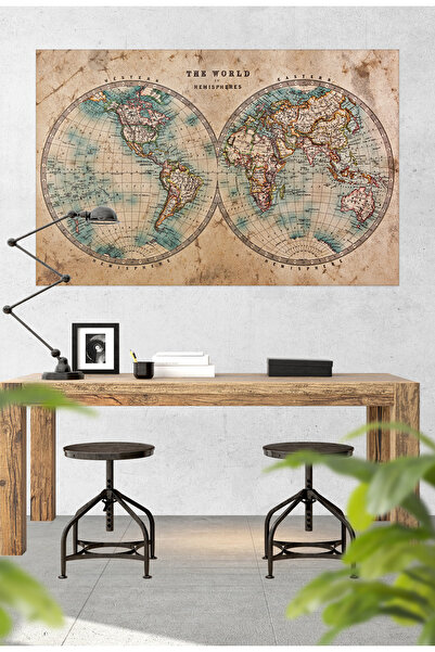 Plustablo Autocolant decorativ de perete cu harta lumii vintage, harta lumii ...