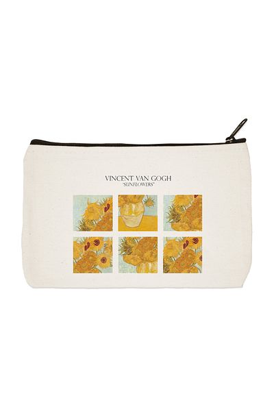 designedfy Van Gogh Sunflowers Printed υφασμάτινη τσάντα μακιγιάζ, θήκη για στυλό, τσάντα χειρός
