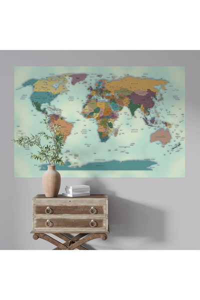 Plustablo Siyasi Dünya Haritası Duvar Sticker, Okul için Dünya Haritası, İşye...