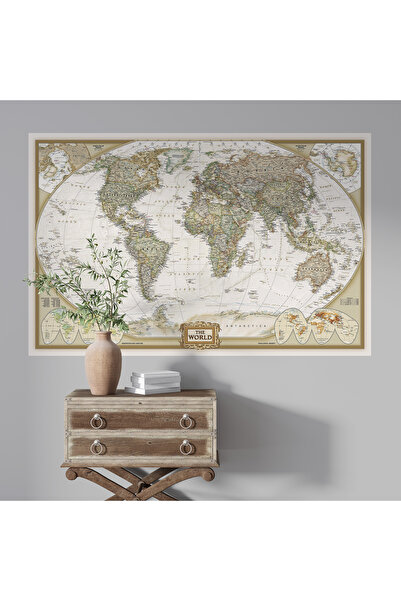 Plustablo Autocolant de perete cu harta lumii detaliata, harti pentru institutii educative, harta lumii pentru locul de munca