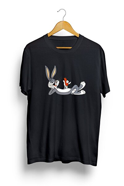 IvırZıvır Unisex Siyah Bugs Bunny Baskılı Oversize T-shirt