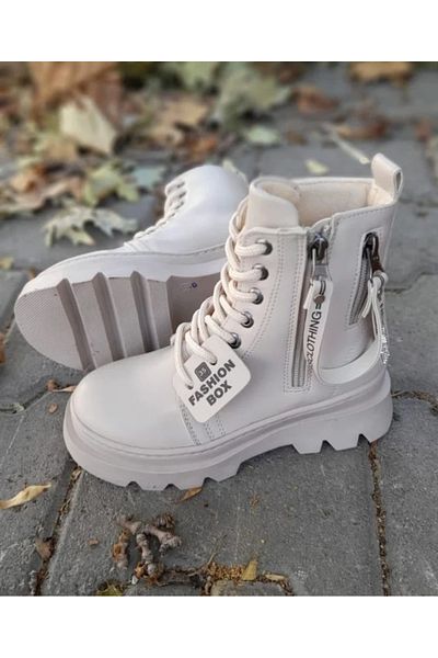 PATİK BEBE Κοριτσίστικες μπότες με χοντρή σόλα με φερμουάρ σε μπεζ χρώμα