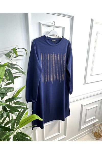 Aşkı Endam Two Thread Tunic with Rhythm Stone Detail - Navy Blue