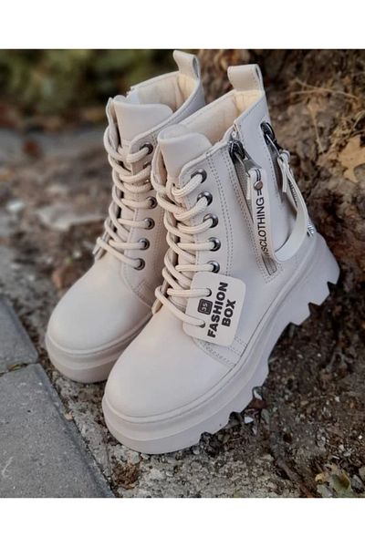 PATİK BEBE Κοριτσίστικες μπότες με χοντρή σόλα με φερμουάρ σε μπεζ χρώμα