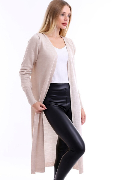 Naliru Kadın Ön Açık Düğmesiz Yumuşak Salaş V Yaka Uzun Likralı Triko Hırka