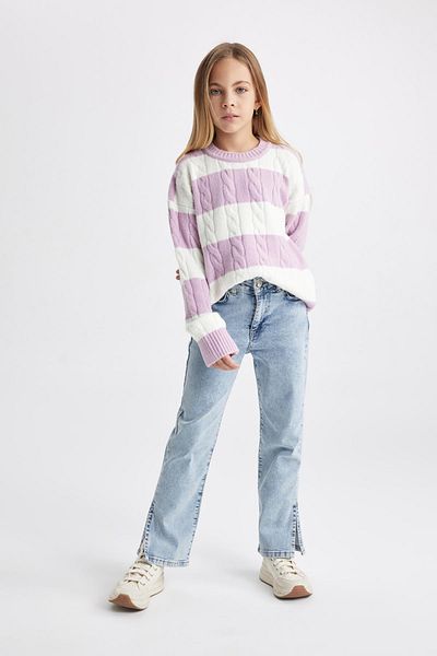 DeFacto Gestreifter Strickpullover mit Rundhalsausschnitt für Mädchen B1925a823wn