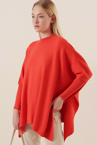 Genel Markalar Kadın Bisiklet Yaka panço Model yandan Yırtmaçlı Kol Oturtmalı...