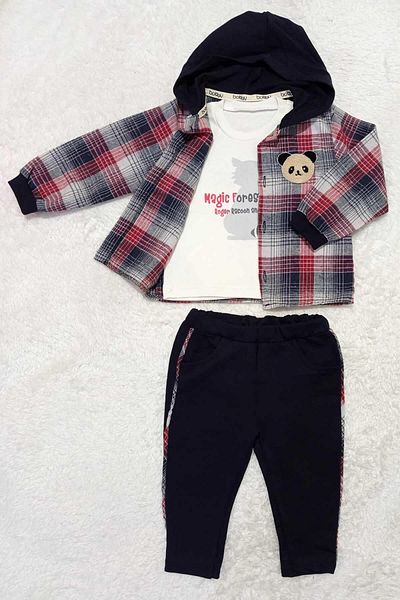 Babyboy Baby Boy 3-Piece Set with Hooded Panda Detailed Winter Shirt