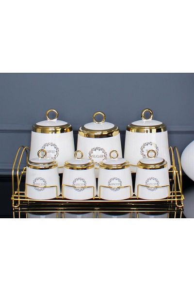 Sembol Mercy Gold 8 Piece Porcelain Spice Set with Gold Stand Purebone-52