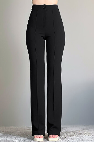 Naliru بنطلون بالازو نسائي من الليكرا عالي الخصر - مزود بسحاب ورفع