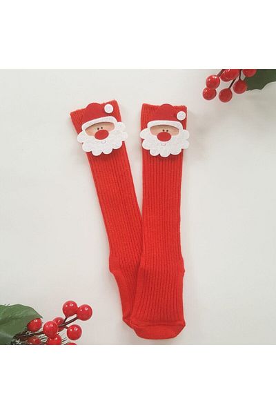 Lua Butik New Year New Year Concept Knee Socks with Santa Claus Figure